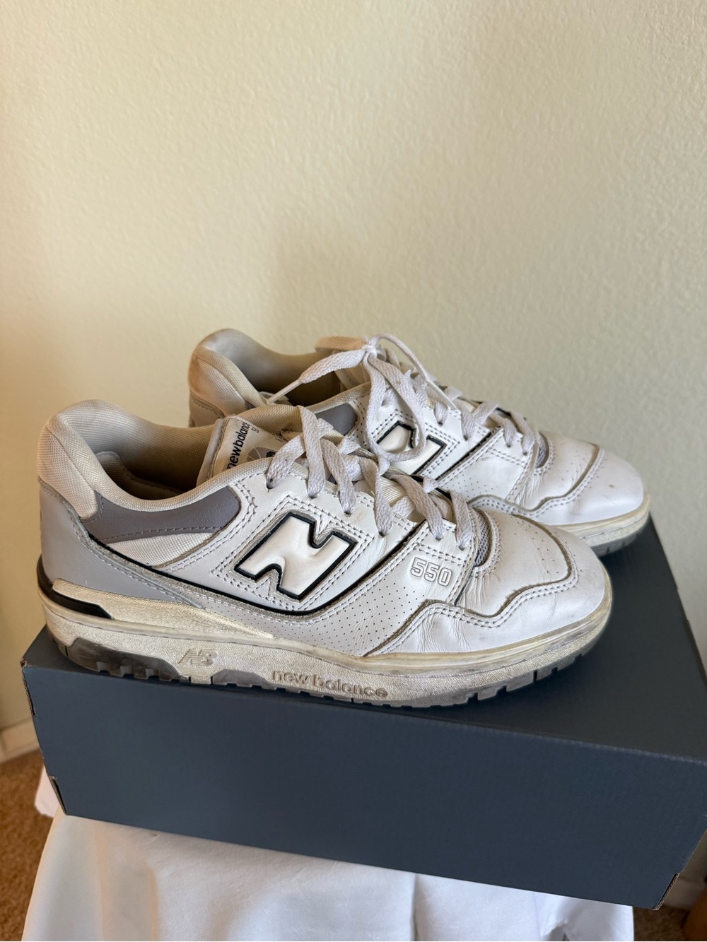 New Balance White and Light Gray 550 Leather Sneakers